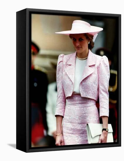 Princess Diana Receives the Freedom of Northampton Wears Pink Suit June 1989-null-Framed Premier Image Canvas