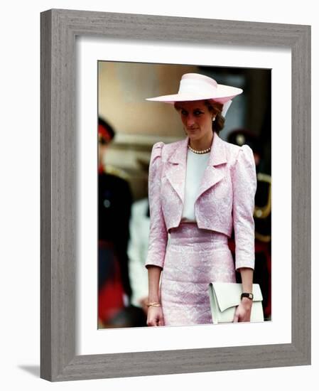 Princess Diana Receives the Freedom of Northampton Wears Pink Suit June 1989-null-Framed Photographic Print