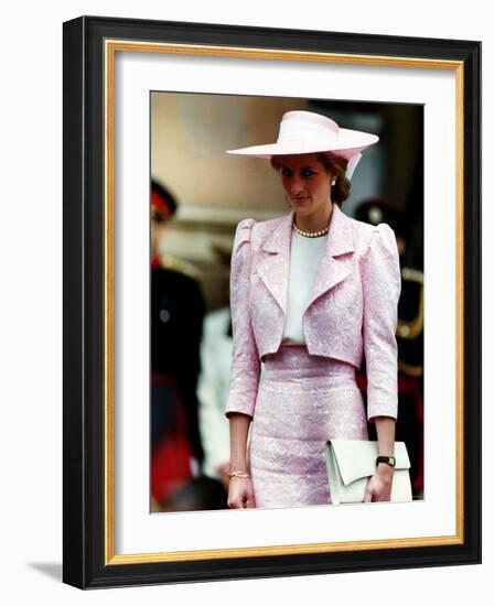 Princess Diana Receives the Freedom of Northampton Wears Pink Suit June 1989-null-Framed Photographic Print