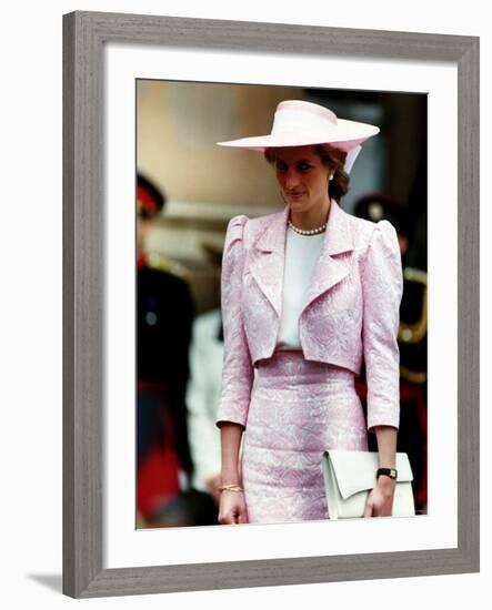 Princess Diana Receives the Freedom of Northampton Wears Pink Suit June 1989-null-Framed Photographic Print