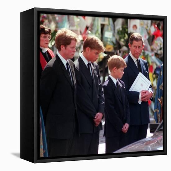 Princess Diana's Funeral coffin leaves Westminster Abbey with Prince Charles Prince Harry Prince Wi-null-Framed Premier Image Canvas