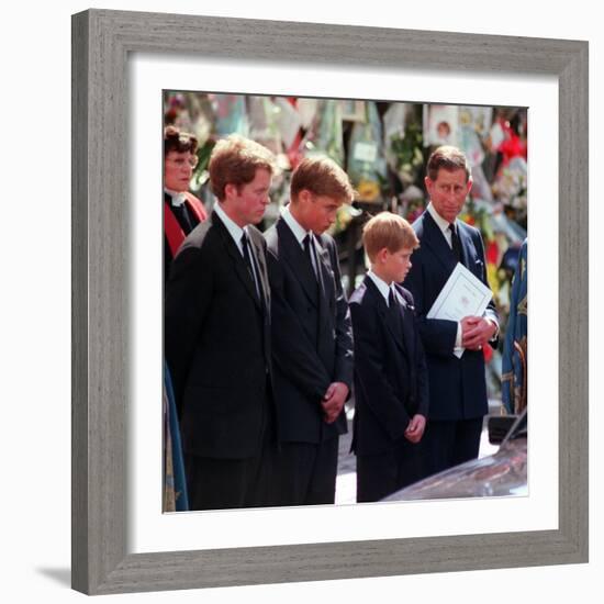 Princess Diana's Funeral coffin leaves Westminster Abbey with Prince Charles Prince Harry Prince Wi-null-Framed Photographic Print