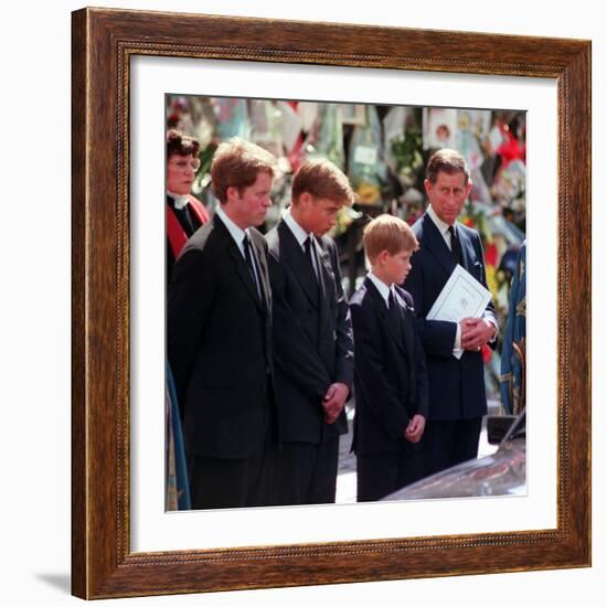 Princess Diana's Funeral coffin leaves Westminster Abbey with Prince Charles Prince Harry Prince Wi-null-Framed Photographic Print