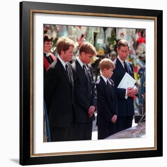 Princess Diana's Funeral coffin leaves Westminster Abbey with Prince Charles Prince Harry Prince Wi-null-Framed Photographic Print