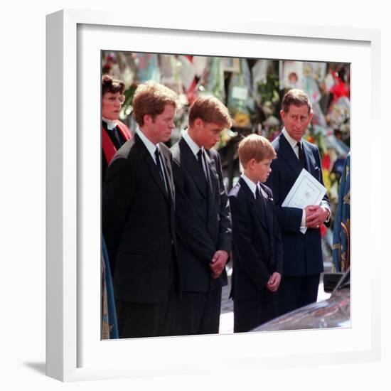 Princess Diana's Funeral coffin leaves Westminster Abbey with Prince Charles Prince Harry Prince Wi-null-Framed Photographic Print