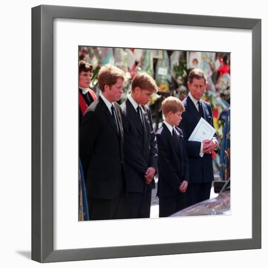 Princess Diana's Funeral coffin leaves Westminster Abbey with Prince Charles Prince Harry Prince Wi-null-Framed Photographic Print