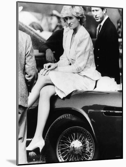 Princess Diana Sitting on Prince Charles Aston Martin Car at Smiths Lawn Windsor-null-Mounted Photographic Print