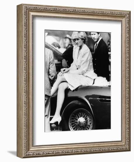 Princess Diana Sitting on Prince Charles Aston Martin Car at Smiths Lawn Windsor-null-Framed Photographic Print