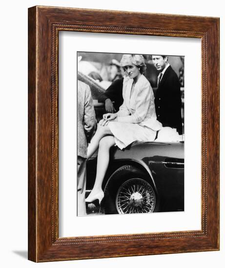 Princess Diana Sitting on Prince Charles Aston Martin Car at Smiths Lawn Windsor-null-Framed Photographic Print