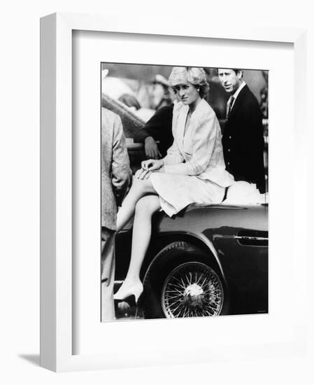 Princess Diana Sitting on Prince Charles Aston Martin Car at Smiths Lawn Windsor-null-Framed Photographic Print