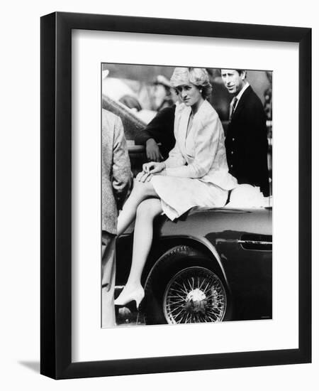 Princess Diana Sitting on Prince Charles Aston Martin Car at Smiths Lawn Windsor-null-Framed Premium Photographic Print