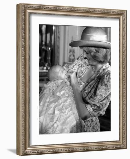 Princess Diana with her son William, August 4th 1982 - Christening of Prince William-null-Framed Photographic Print