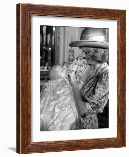 Princess Diana with her son William, August 4th 1982 - Christening of Prince William-null-Framed Photographic Print