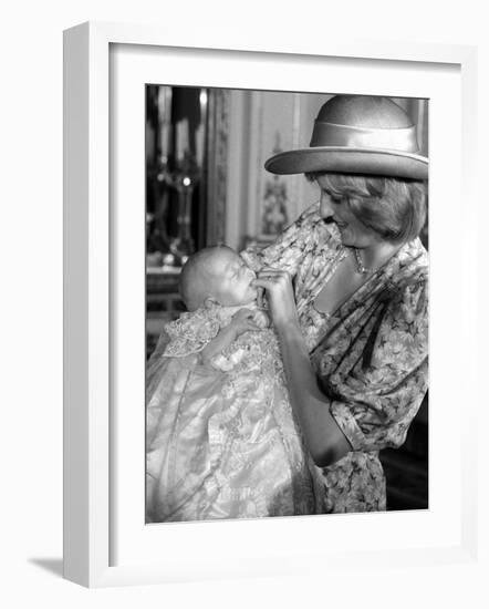 Princess Diana with her son William, August 4th 1982 - Christening of Prince William-null-Framed Photographic Print