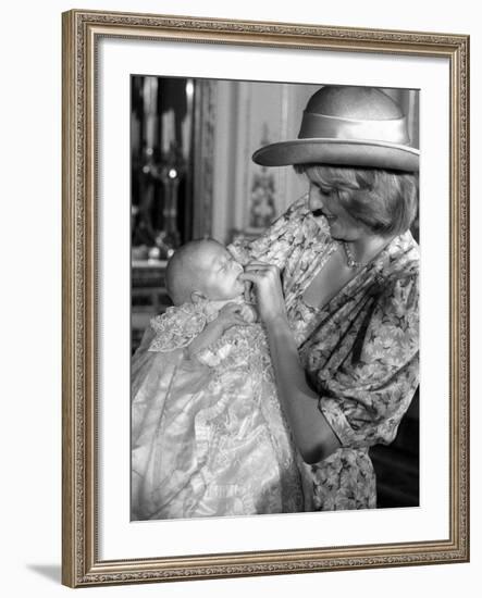 Princess Diana with her son William, August 4th 1982 - Christening of Prince William-null-Framed Photographic Print