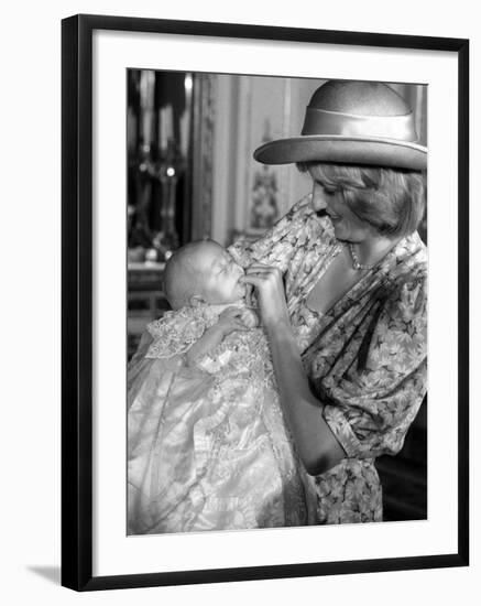 Princess Diana with her son William, August 4th 1982 - Christening of Prince William-null-Framed Photographic Print