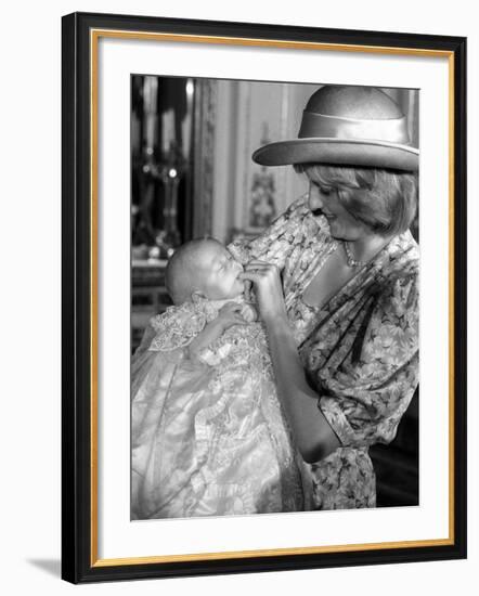 Princess Diana with her son William, August 4th 1982 - Christening of Prince William-null-Framed Photographic Print