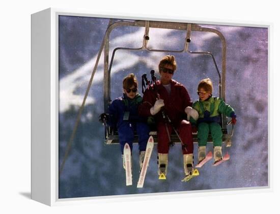 Princess Diana with Her Sons Prince William and Prince Harry on a Chair Lift-null-Framed Premier Image Canvas