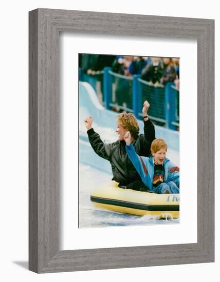 Princess Diana with Prince Harry on a Water Ride-Associated Newspapers-Framed Photo