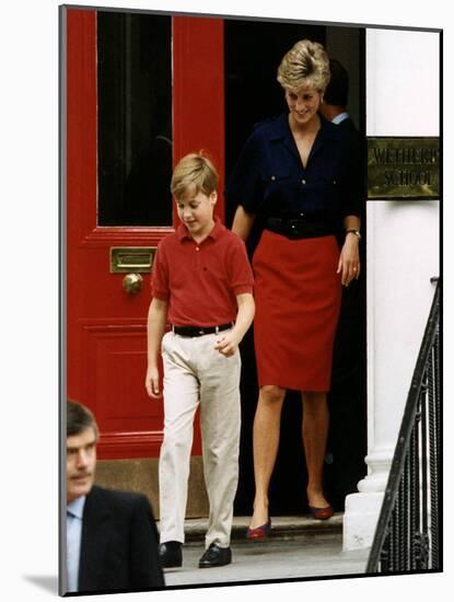 Princess Diana with Prince William leaving Wetherby School-null-Mounted Photographic Print