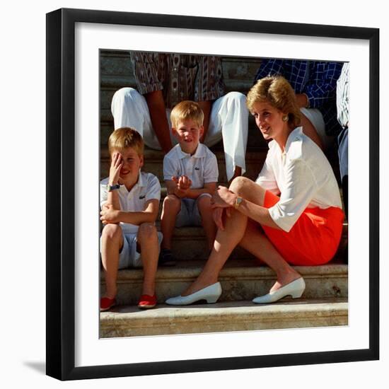 Princess Diana with Sons William and Harry in Majorca as Guests of King Juan Carlos of Spain-null-Framed Photographic Print