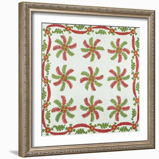 Princess Feather Design Coverlet, Ohio, Quilted and Appliqued Cotton, Circa 1850-null-Framed Giclee Print