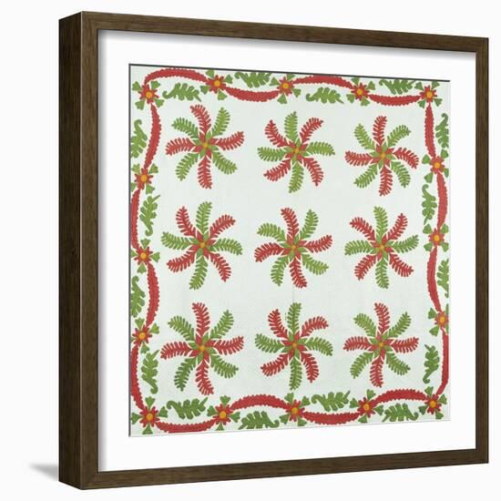 Princess Feather Design Coverlet, Ohio, Quilted and Appliqued Cotton, Circa 1850-null-Framed Giclee Print