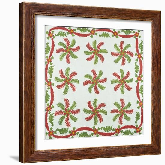 Princess Feather Design Coverlet, Ohio, Quilted and Appliqued Cotton, Circa 1850-null-Framed Giclee Print