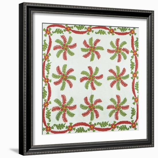 Princess Feather Design Coverlet, Ohio, Quilted and Appliqued Cotton, Circa 1850-null-Framed Giclee Print