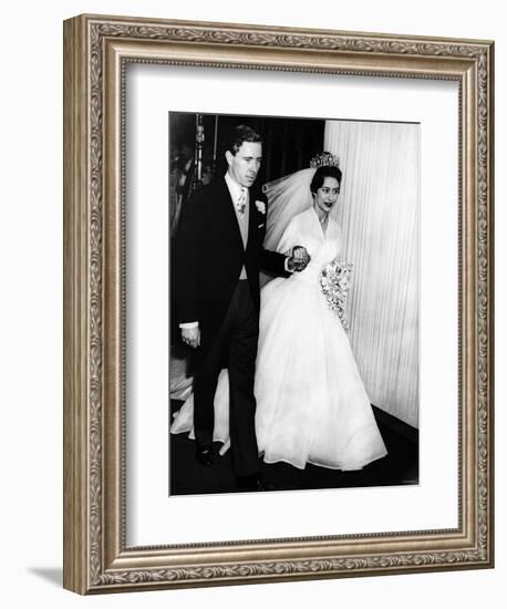 Princess Margaret and Lord Snowdon Hold Hands as They Leave Westminster Abbey After Royal Wedding-null-Framed Photographic Print