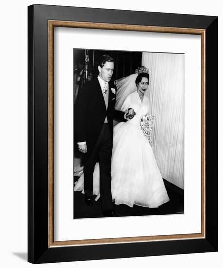 Princess Margaret and Lord Snowdon Hold Hands as They Leave Westminster Abbey After Royal Wedding-null-Framed Photographic Print