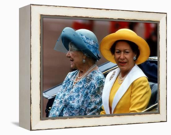 Princess Margaret and the Queen Mother Ride in an Open Carriage During the Trooping of the Colour-null-Framed Premier Image Canvas