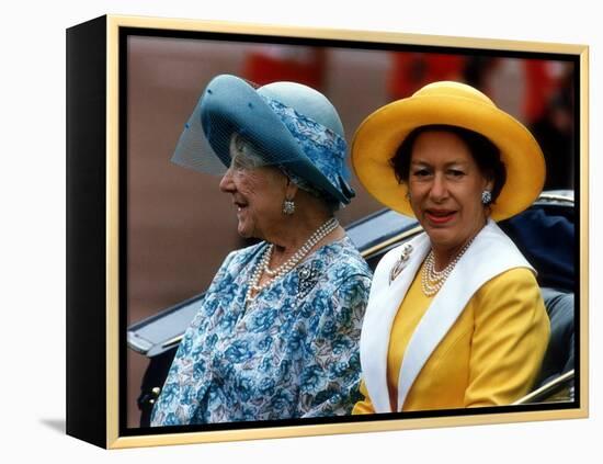 Princess Margaret and the Queen Mother Ride in an Open Carriage During the Trooping of the Colour-null-Framed Premier Image Canvas