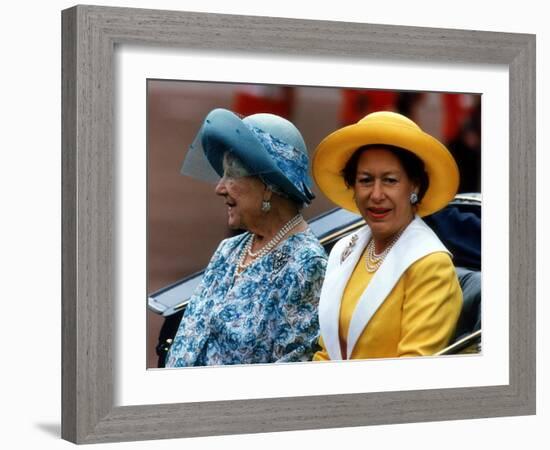 Princess Margaret and the Queen Mother Ride in an Open Carriage During the Trooping of the Colour-null-Framed Photographic Print