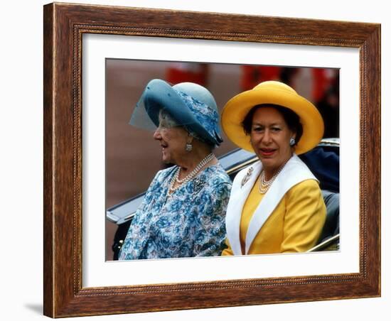 Princess Margaret and the Queen Mother Ride in an Open Carriage During the Trooping of the Colour-null-Framed Photographic Print