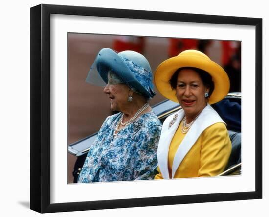 Princess Margaret and the Queen Mother Ride in an Open Carriage During the Trooping of the Colour-null-Framed Photographic Print