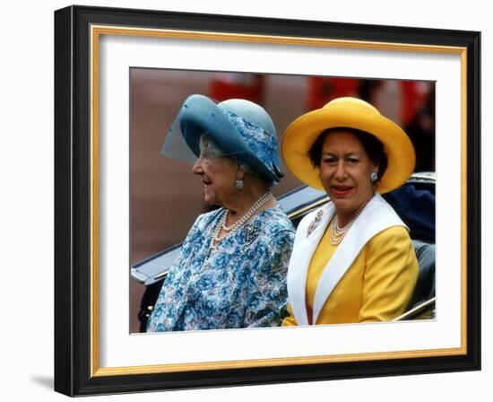 Princess Margaret and the Queen Mother Ride in an Open Carriage During the Trooping of the Colour-null-Framed Photographic Print