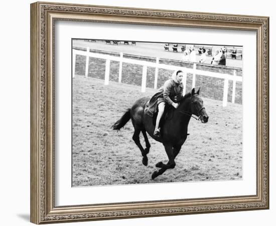 Princess Margaret Riding a Horse at Ascot Before Spectators Arrive For Meeting-null-Framed Photographic Print