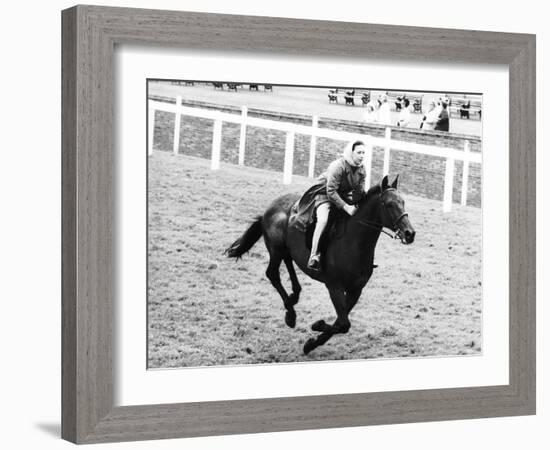 Princess Margaret Riding a Horse at Ascot Before Spectators Arrive For Meeting-null-Framed Photographic Print