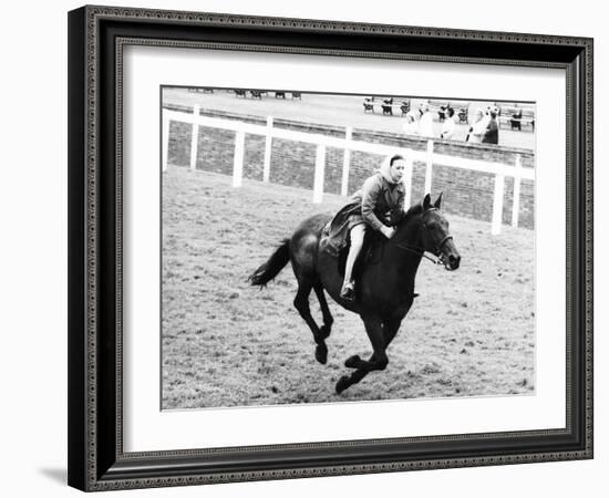 Princess Margaret Riding a Horse at Ascot Before Spectators Arrive For Meeting-null-Framed Photographic Print