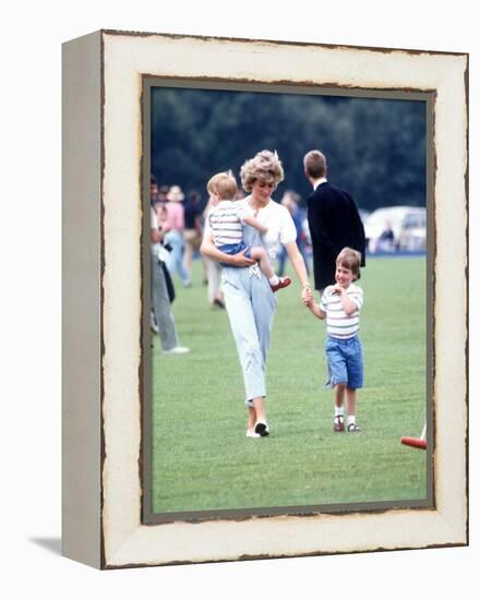 Princess of Wales with Prince Harry and Prince William at a polo match at Windsor-null-Framed Premier Image Canvas