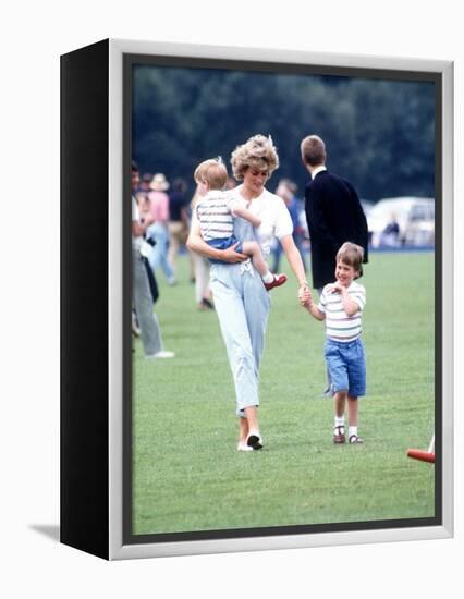 Princess of Wales with Prince Harry and Prince William at a polo match at Windsor-null-Framed Premier Image Canvas