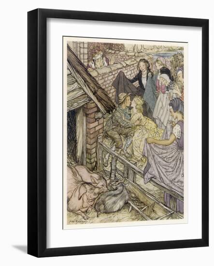 Princess, Swineherd Kiss-Arthur Rackham-Framed Art Print