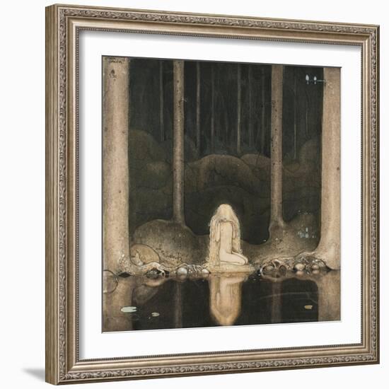 Princess Tuvstarr Is Still Sitting There Wistfully Looking into the Water, 1913-John Bauer-Framed Giclee Print