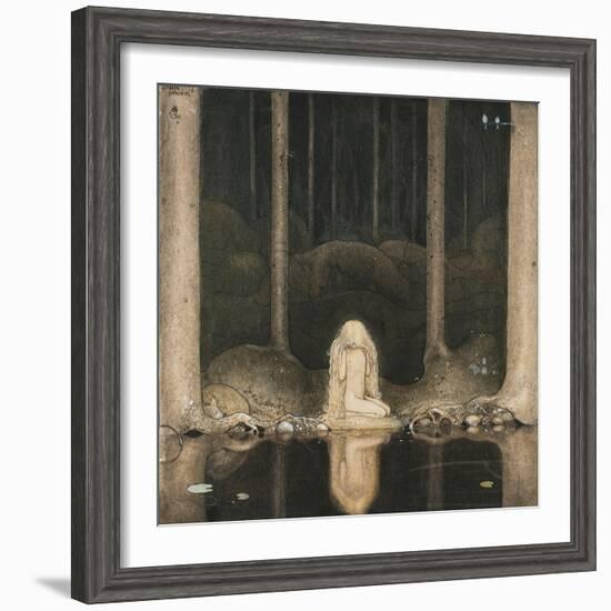 Princess Tuvstarr Is Still Sitting There Wistfully Looking into the Water, 1913-John Bauer-Framed Giclee Print