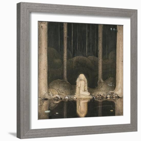 Princess Tuvstarr Is Still Sitting There Wistfully Looking into the Water, 1913-John Bauer-Framed Giclee Print