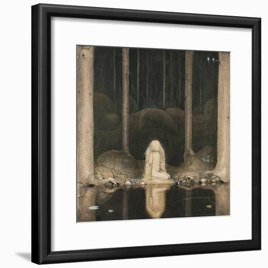 Princess Tuvstarr Is Still Sitting There Wistfully Looking into the Water, 1913-John Bauer-Framed Giclee Print