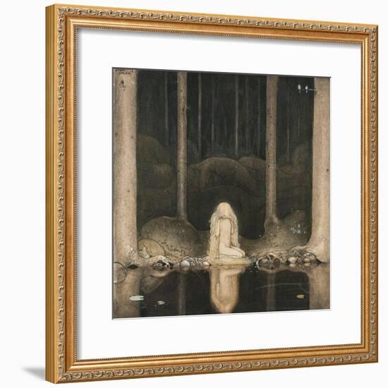 Princess Tuvstarr Is Still Sitting There Wistfully Looking into the Water, 1913-John Bauer-Framed Giclee Print