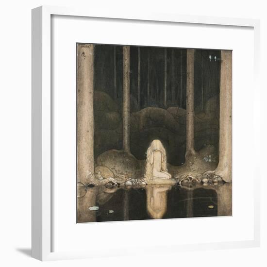 Princess Tuvstarr Is Still Sitting There Wistfully Looking into the Water, 1913-John Bauer-Framed Giclee Print