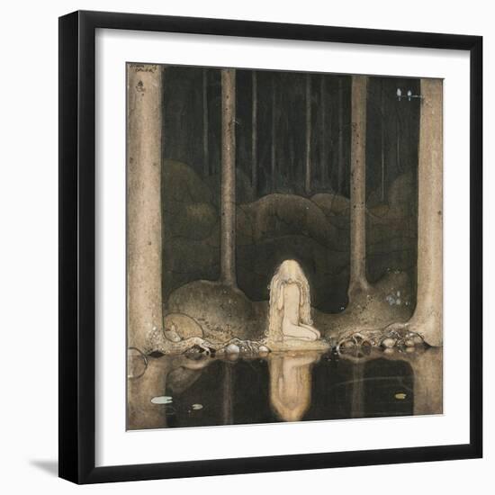 Princess Tuvstarr Is Still Sitting There Wistfully Looking into the Water, 1913-John Bauer-Framed Giclee Print